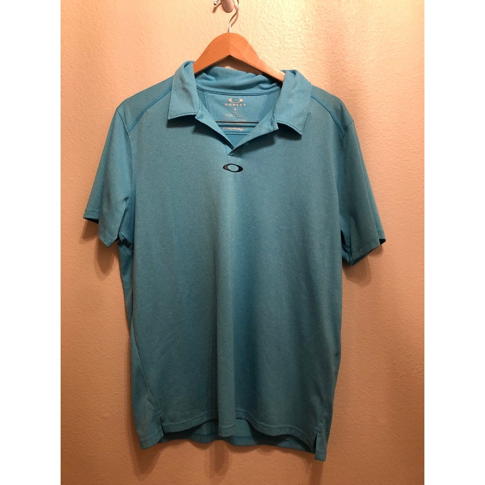 Oakley Ohydrolix Polo Shirt Mens Large Blue Short‎ Sleeve Tailored Fit Golf Tee